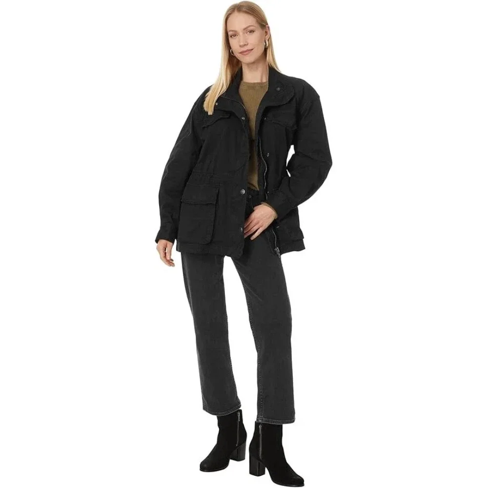 Free People Arya Jacket Women Small Black 100% Cotton Long Sleeve Utility DAB177 - Picture 2 of 10